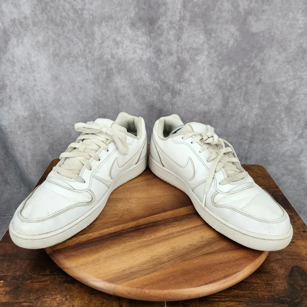 Nike Ebernon Basketball‎ Shoes Mens 11 Triple White Leather Low Top Sneakers